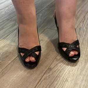 Cole Haan Black Peep-Toe Heels